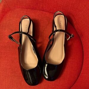 Tahari Black Patent Mary Jane Slingback Flats